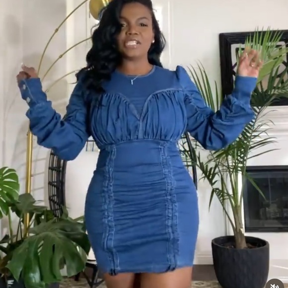 Dresses & Skirts - Long sleeve Denim dress with ruching details